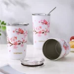 Cherry Blossom Stainless Steel Thermal Mug - Leak-Proof, Double Wall Insulated Coffee & Tea Tumbler