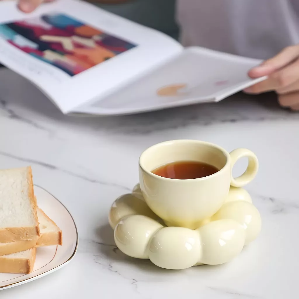 Sunflower Porcelain Teacup & Saucer Set – Eco-Friendly 200ml Home Drinkware for Breakfast & Teatime