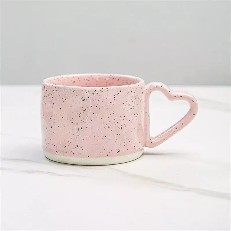 Charming Pink Love-Handle Ceramic Mug – Perfect for Coffee, Oatmeal, and More