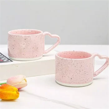 Charming Pink Love-Handle Ceramic Mug – Perfect for Coffee, Oatmeal, and More