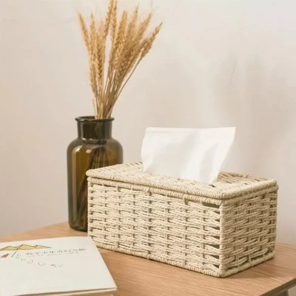Elegant Rattan Tissue Box – Vintage Style Napkin Holder for Home and Office Decor