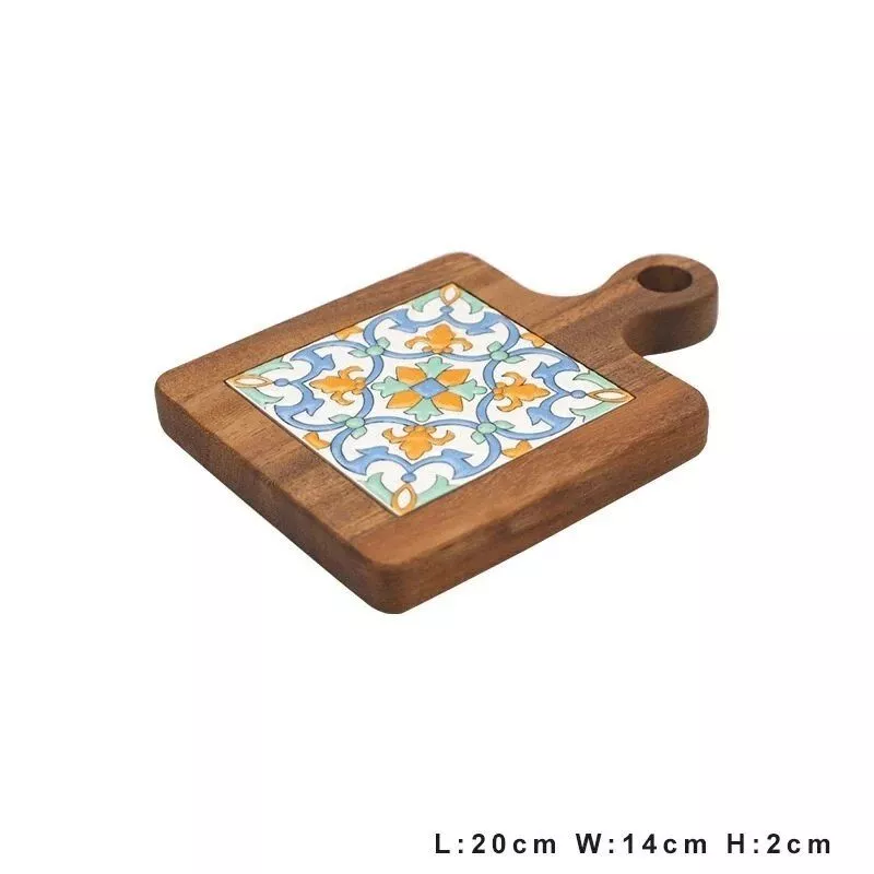 Acacia Wood and Colorful Tile Trivet – Multipurpose Anti-Scald Pot Mat and Drink Coaster