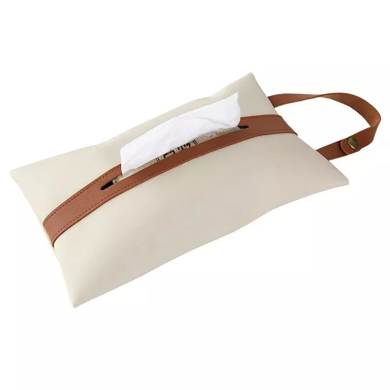 Elegant PU Leather Hanging Tissue Holder for Home and Car