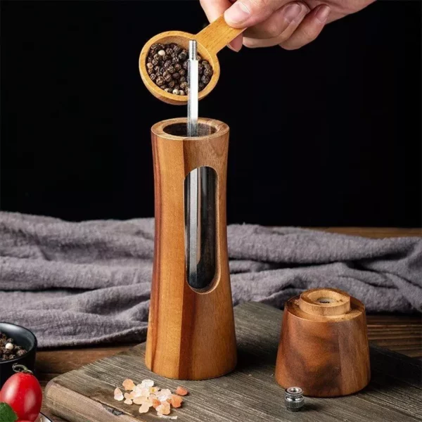 Elegant Wooden Salt and Pepper Grinder with Clear Acrylic Window