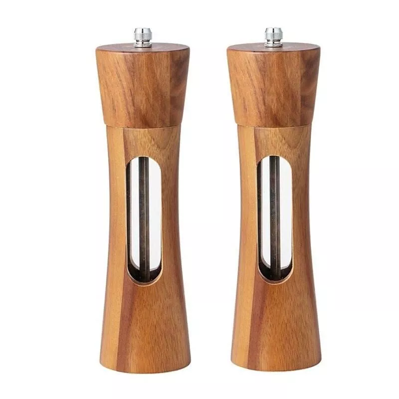 Elegant Wooden Salt and Pepper Grinder with Clear Acrylic Window