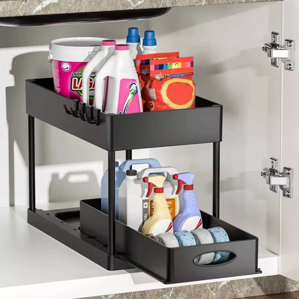2-Tier Sliding Under-Sink Organizer – Multipurpose ABS Kitchen Storage Rack