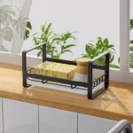 Compact and Durable Stainless Steel Kitchen Organizer – Sink Sponge, Rag, and Brush Holder with Drain Tray