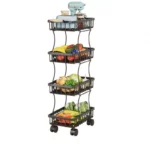 Wire Rolling Storage Cart - Multipurpose Black Utility Basket with Wheels