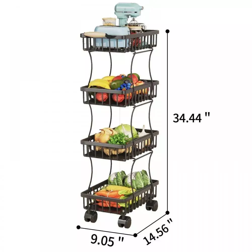 Wire Rolling Storage Cart – Multipurpose Black Utility Basket with Wheels