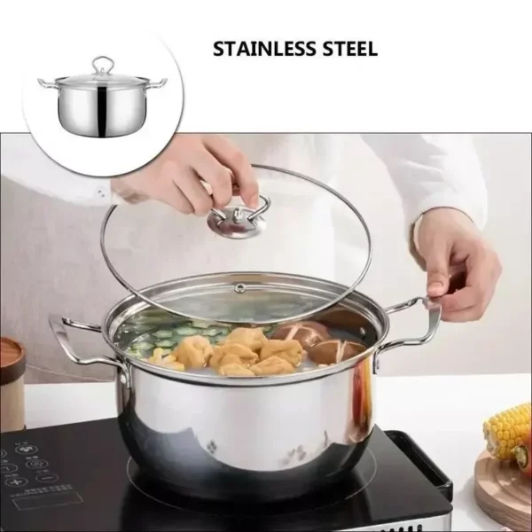 Versatile Stainless Steel Soup Pot with Glass Lid