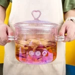 Heat-Resistant Pink Glass Cooking Pot