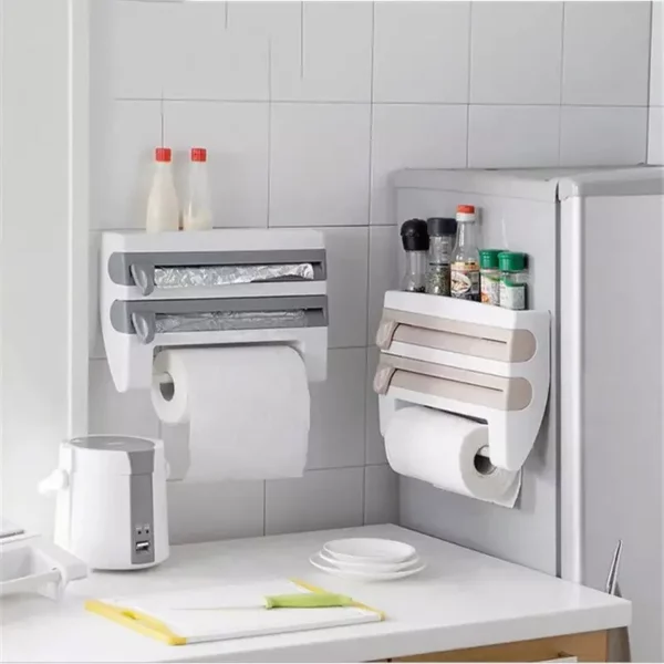 Multi-Function Kitchen Organizer: Wall-Mounted Wrap Cutter and Spice Rack - Image 3