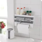 Multi-Function Kitchen Organizer: Wall-Mounted Wrap Cutter and Spice Rack