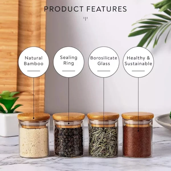 Elegant Glass Spice Jar Set with Bamboo Lids - Image 6