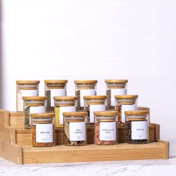 Elegant Glass Spice Jar Set with Bamboo Lids - Image 3