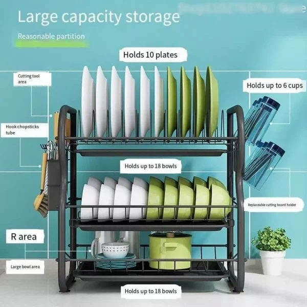 3-Tier Stainless Steel Kitchen Dish Drying Rack and Organizer