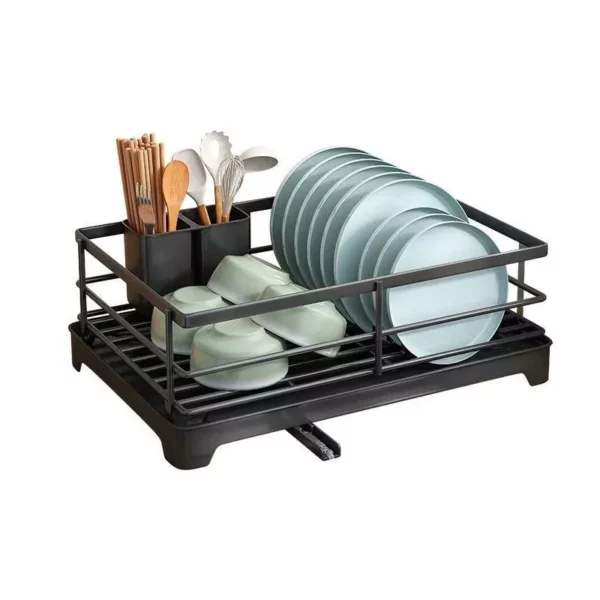 Multi-Functional Metal Dish Drying Rack with Drainboard and Utensil Holder - Image 2