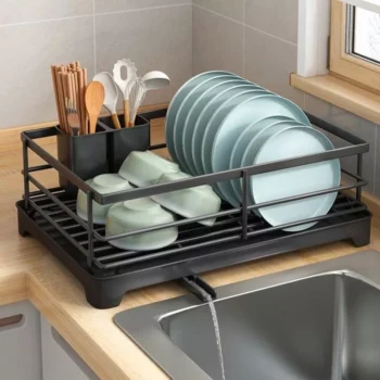 Multi-Functional Metal Dish Drying Rack with Drainboard and Utensil Holder