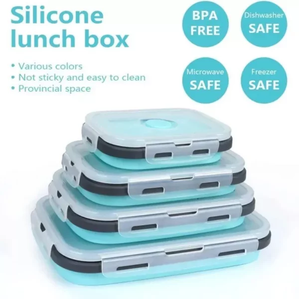 Eco-Friendly Silicone Collapsible Bento Box – 4 Piece Set, Microwavable & Freezer Safe
