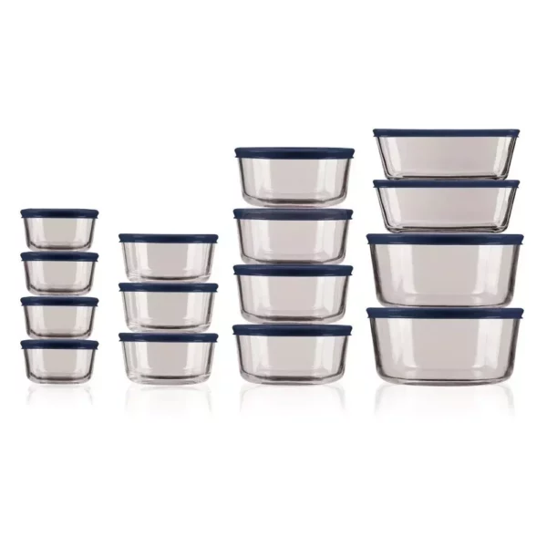 30-Piece Glass Food Storage Set with Navy Lids - Image 3