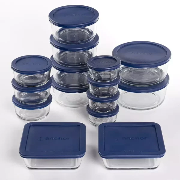 30-Piece Glass Food Storage Set with Navy Lids - Image 2