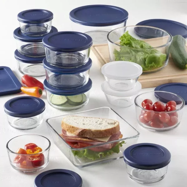 30-Piece Glass Food Storage Set with Navy Lids - Image 5