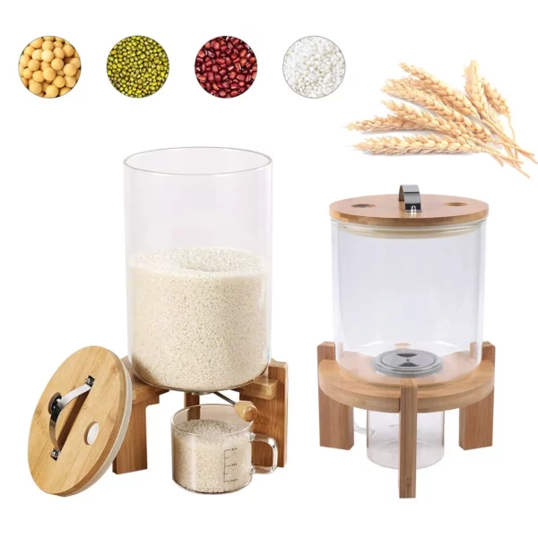 Modern Glass and Bamboo Food Storage Dispenser for Kitchen Organization – 5L/7.5L Capacity