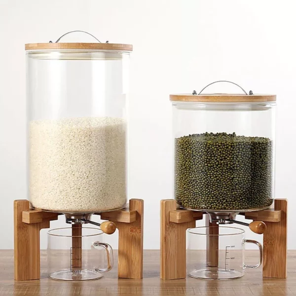 Modern Glass and Bamboo Food Storage Dispenser for Kitchen Organization - 5L/7.5L Capacity - Image 3