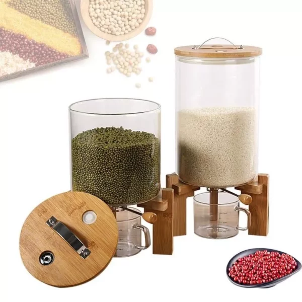 Modern Glass and Bamboo Food Storage Dispenser for Kitchen Organization – 5L/7.5L Capacity