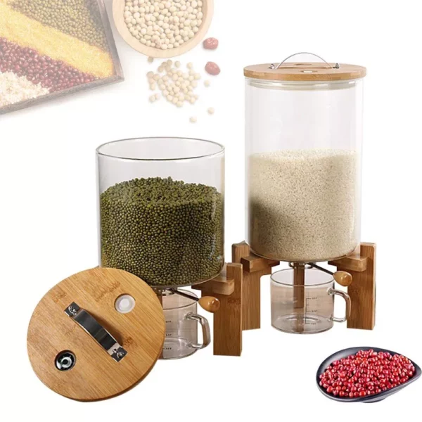 Modern Glass and Bamboo Food Storage Dispenser for Kitchen Organization - 5L/7.5L Capacity - Image 2