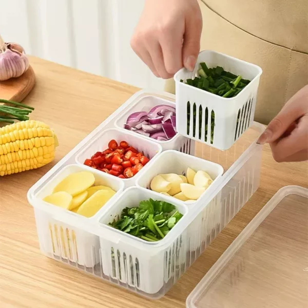 Multi-Grid Refrigerator Storage Box with Drain Basket - Image 2