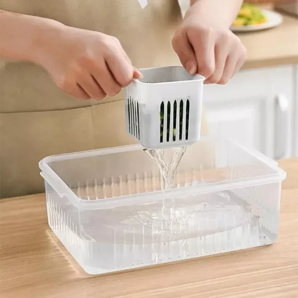 Multi-Grid Refrigerator Storage Box with Drain Basket - Image 4