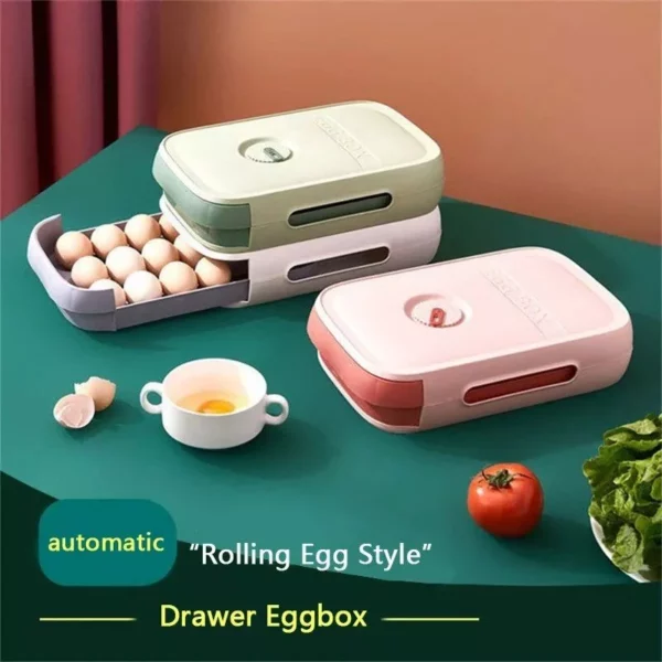 Efficient Space-Saving Refrigerator Egg Organizer with Rolling Drawer