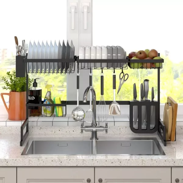 Multi-functional Over Sink Stainless Steel Dish Rack – Space-Saving Kitchen Organizer