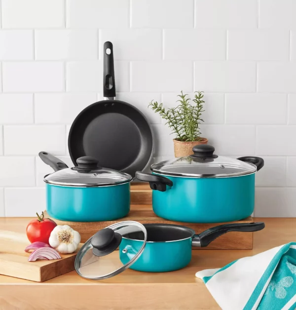 7-Piece Teal Non-Stick Aluminum Cookware Set