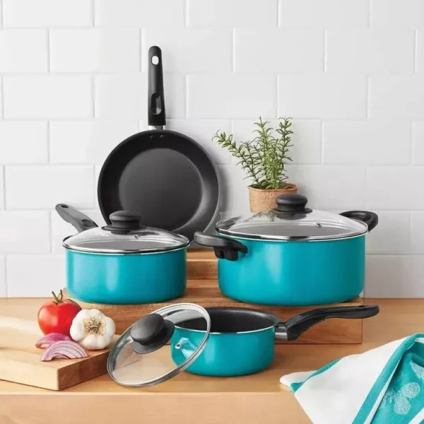 7-Piece Teal Non-Stick Aluminum Cookware Set