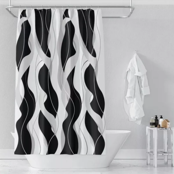 Modern Striped Polyester Shower Curtain - Image 2