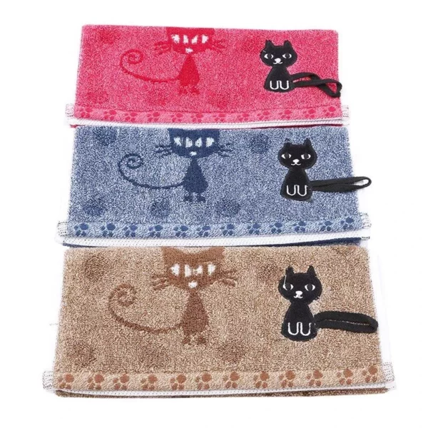 Charming Cartoon Cat Embroidered Cotton Face Towel - Image 7