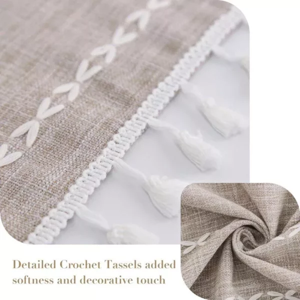 Luxurious Boho-Chic Striped Linen Cotton Shower Curtain with Tassels and Hooks - Image 5