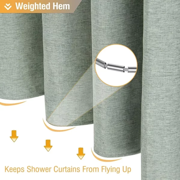 Luxury Waterproof Linen-Texture Shower Curtain with Silver Hooks