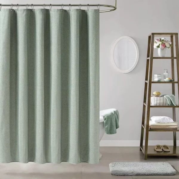 Luxury Waterproof Linen-Texture Shower Curtain with Silver Hooks - Image 3