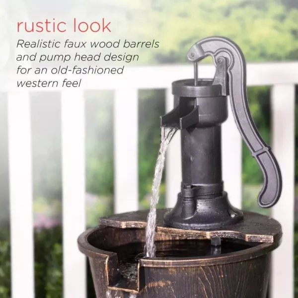 Rustic Charm 40″ Three-Tier Barrel Water Fountain for Outdoor Decor