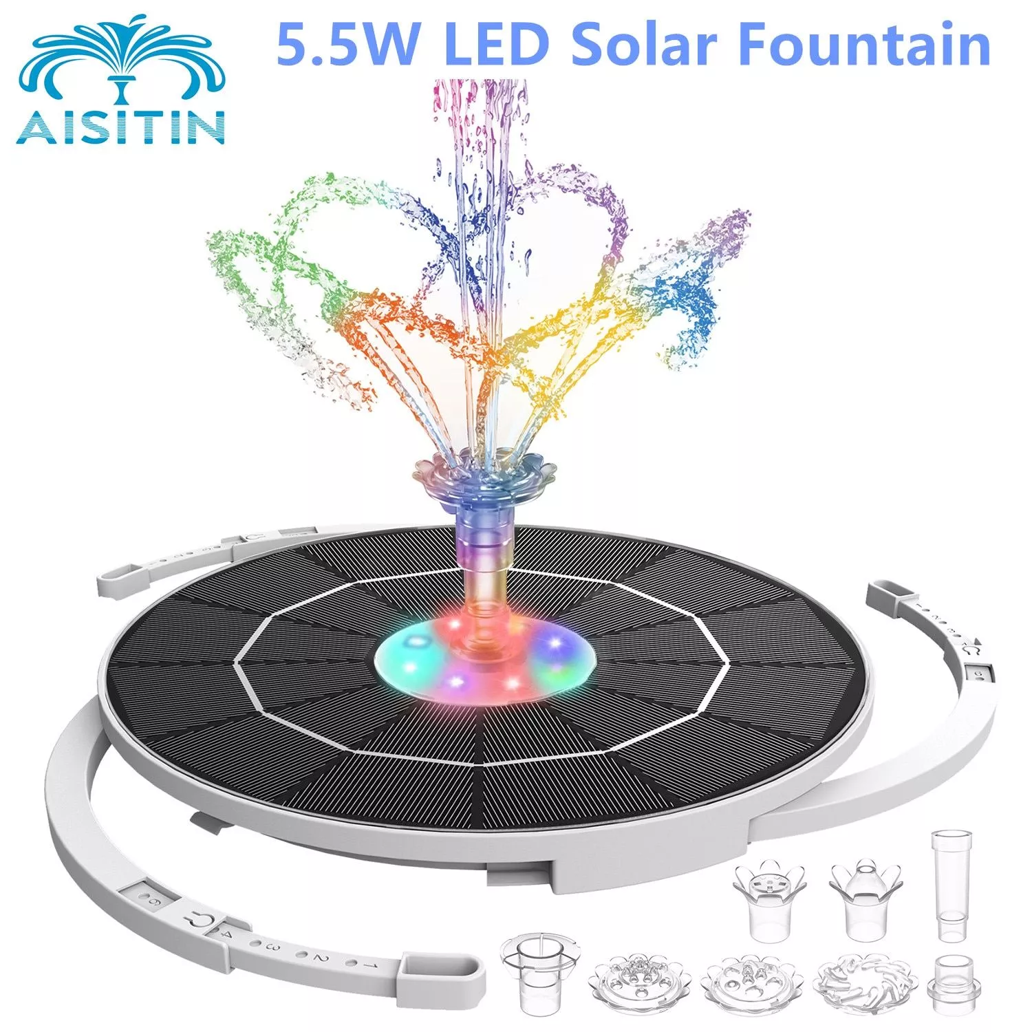 Solar LED Fountain with Colorful Lights and Enhanced Battery
