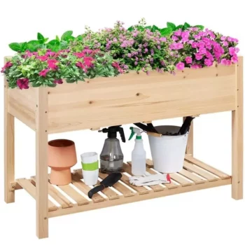 Elevated 2-Tier Wooden Garden Bed Planter – Ideal for Vegetables, Flowers, and Herbs