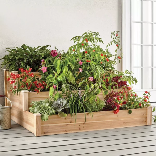 3-Tier Cedar Garden Bed – Compact, Durable, and Versatile Planting Solution