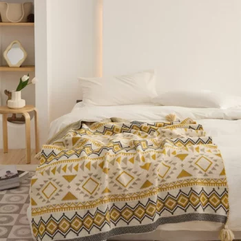 Bohemian Geometric Knitted Blanket