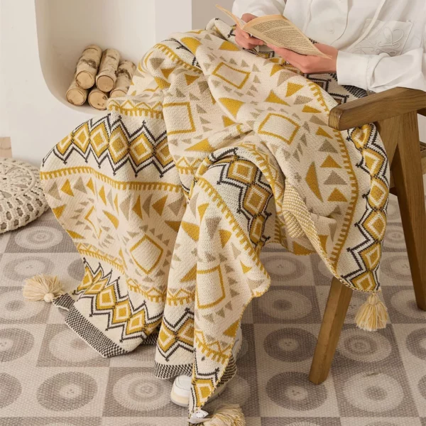 Bohemian Geometric Knitted Blanket - Image 3