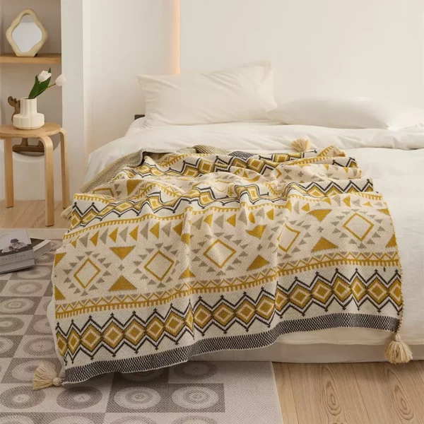 Bohemian Geometric Knitted Blanket