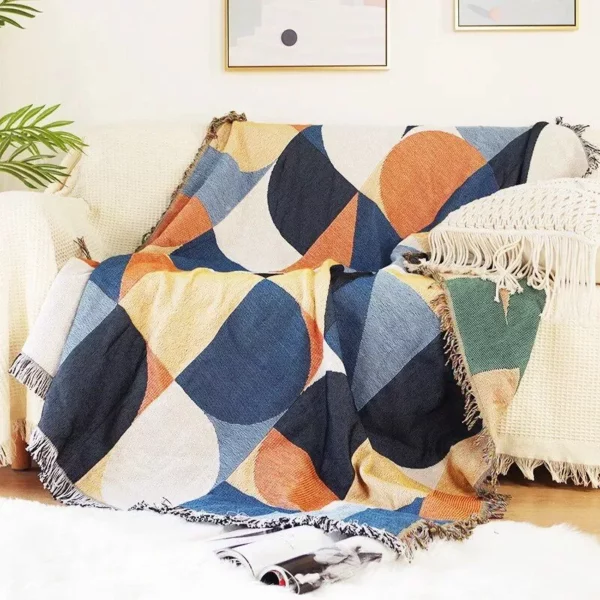 Bohemian Plaid Multi-Purpose Cotton Blend Blanket - Image 2