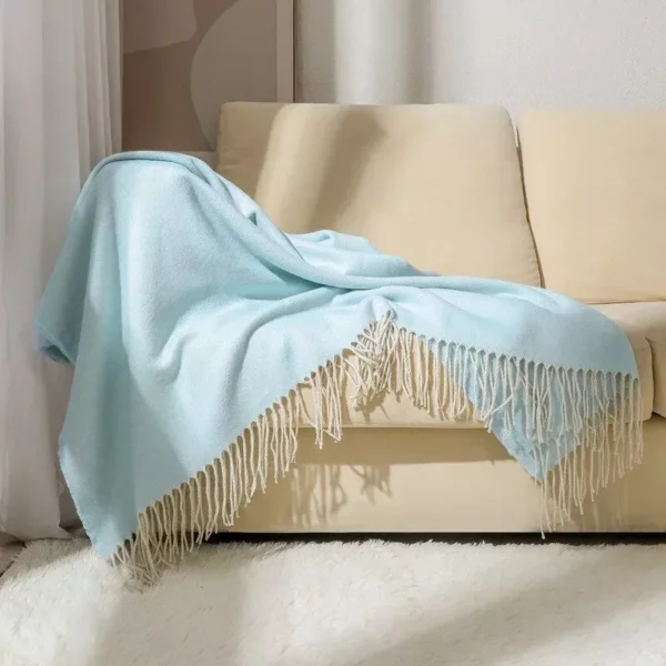 Boho-Chic Striped Knitted Blanket with Tassels for Sofa and Bed Decor - Image 6